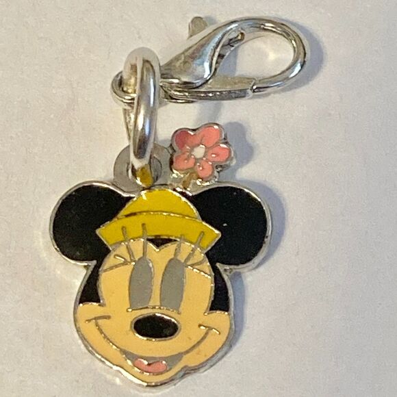 Vintage Disney Happy Minnie Mouse Flower Clip On Charm Zipper Pull Bag Purse - Picture 2 of 7